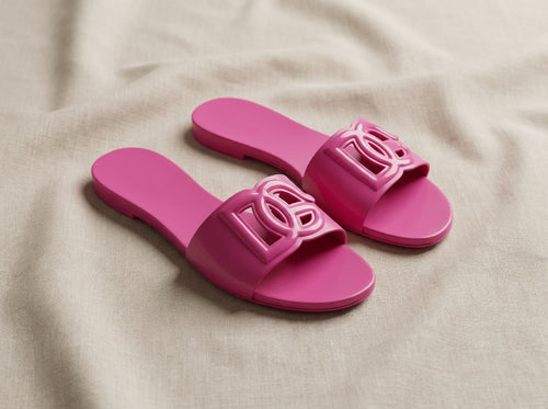 Luxury Pink Designer Slides – Chic Logo Summer Sandals