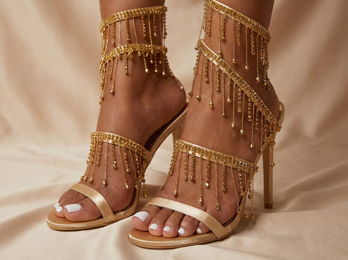 “Golden Drip” Fringe Heels